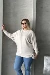 Büyük Beden Uzun Kollu Beli Lastikli Bisiklet Yaka Fitilli Kazak 615140