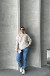 Büyük Beden Uzun Kollu Beli Lastikli Bisiklet Yaka Fitilli Kazak 615140