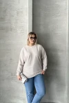 Büyük Beden Uzun Kollu Beli Lastikli Bisiklet Yaka Fitilli Kazak 615140