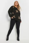Büyük Beden Uzun Kollu Bisiklet Yaka Payet İşlemeli Sweatshirt 303833