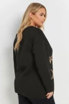 Büyük Beden Uzun Kollu Bisiklet Yaka Payet İşlemeli Sweatshirt 303833