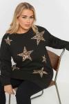 Büyük Beden Uzun Kollu Bisiklet Yaka Payet İşlemeli Sweatshirt 303833