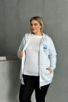 Büyük Beden Uzun Kollu Kapüşonlu Fermuarlı Cepli Yumuşak Hırka 302571