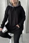 Büyük Beden Uzun Kollu Kapüşonlu Kanguru Cepli Yanları Yırtmaçlı Sweatshirt 300372