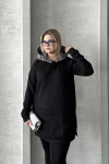 Büyük Beden Uzun Kollu Kapüşonlu Kanguru Cepli Yanları Yırtmaçlı Sweatshirt 300372