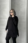 Büyük Beden Uzun Kollu Kapüşonlu Kanguru Cepli Yanları Yırtmaçlı Sweatshirt 300372