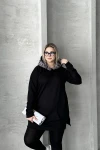 Büyük Beden Uzun Kollu Kapüşonlu Kanguru Cepli Yanları Yırtmaçlı Sweatshirt 300372