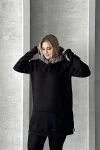 Büyük Beden Uzun Kollu Kapüşonlu Kanguru Cepli Yanları Yırtmaçlı Sweatshirt 300372