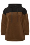 Büyük Beden Uzun Kollu Kapüşonlu ve Cepli Peluş Sweatshirt 303794