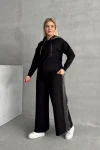 Büyük Beden Uzun Kollu Kapüşonu Desenli Beli Lastikli Sweatshirt 106-73