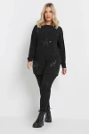 Büyük Beden Uzun Kollu Payet İşlemeli Bisiklet Yaka Sweatshirt 303789