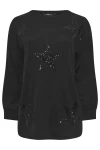 Büyük Beden Uzun Kollu Payet İşlemeli Bisiklet Yaka Sweatshirt 303789