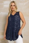 Büyük Beden V Yaka Kolsuz Astarsız Dantel T-shirt 304100