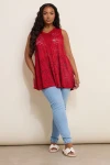 Büyük Beden V Yaka Sıfır Kol Astarsız Dantel T-shirt 304104
