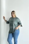 Büyük Beden Yarım Kollu Düğme Detaylı Yumuşak Dokulu Kazak 302780